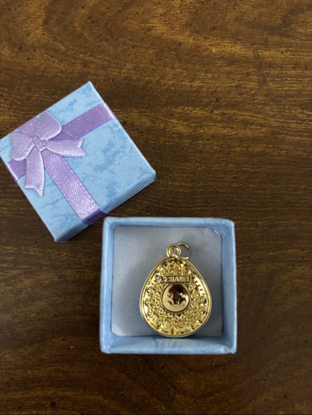 Chanel Logo Gold Teardrop Zipper Pull Charm with Purple Pink and Clear Stones - Picture 2 of 3